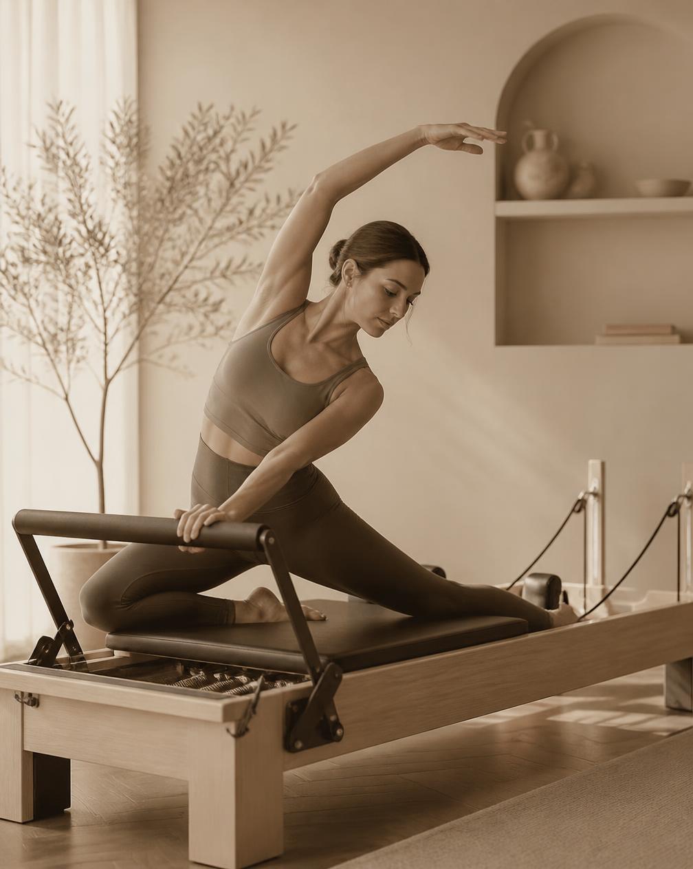 Hands adjusting a reformer spring